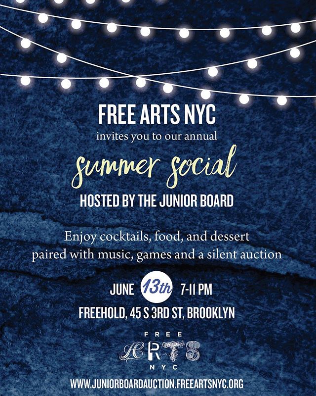 Hey NYC! If you’re looking for something fun tonight, join @freeartsnyc for our Junior Board Summer Social @thefreehold! Link in bio for tickets! #uprisenyc #todoinnyc #todoinnyctonight #nycevents #nycparty #nycnightlife #youreinvited #nycart #supportartists #supportlocalbusiness #artseducation #mentorship