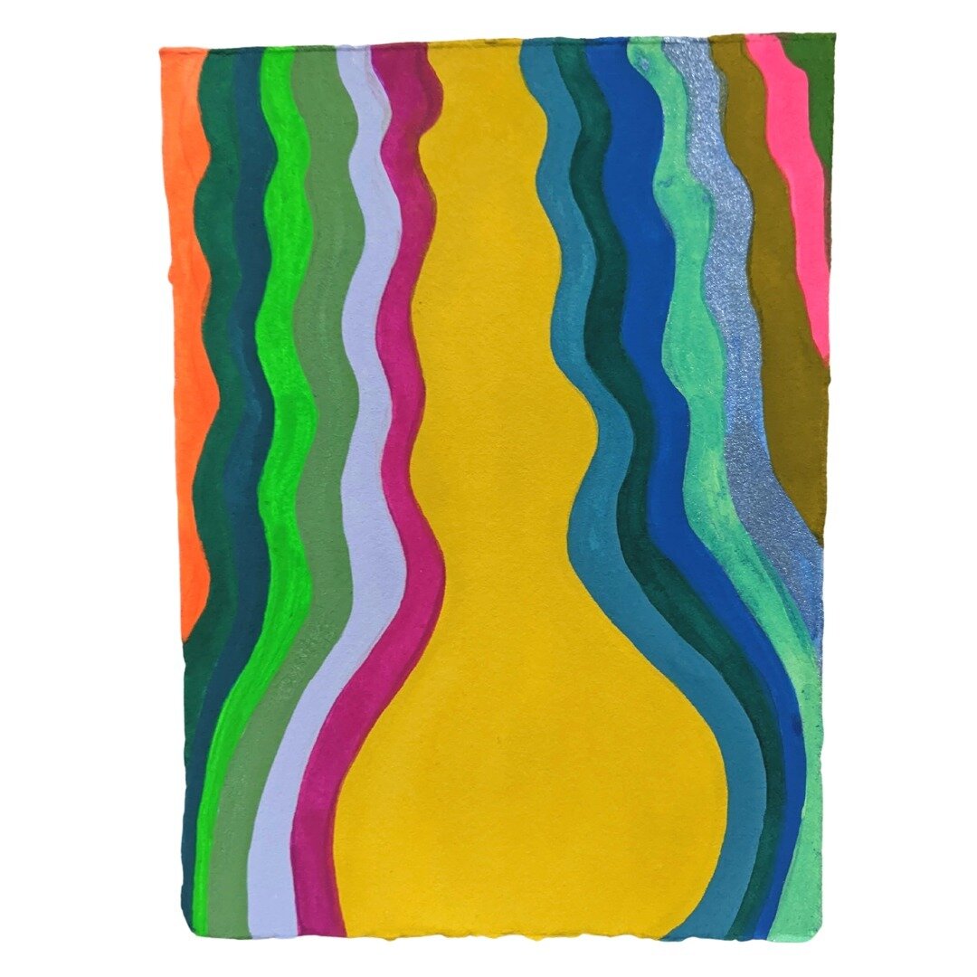 TODAY!!! Sat. Dec. 17 -- Open Studio Holiday Party from 2-8PM at 274 Morgan Ave in Bushwick, 5th Fl walk-up.

&quot;Untitled no. 7&quot;, 2022, acrylic gouache on paper, 5 x 7 inches, unframed. This vibrating yellow shape radiates out colorful wiggly