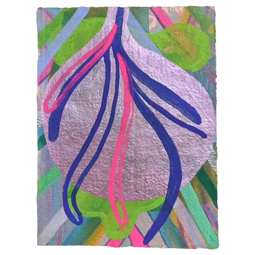 Leading up to our Open Studio Holiday Party this Sat. Dec. 17 from 2-8. 

&quot;Untitled no. 1&quot;, 2022, acrylic gouache on handmade paper, 5 x 7 inches, unframed. It's made of shiny metallic pinks on handmade pink paper. It has a holiday vibe of 