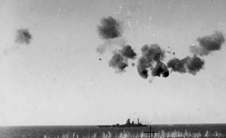 12 August: Air Attacks: HMS NELSON during the air battles on 12 August 1942.