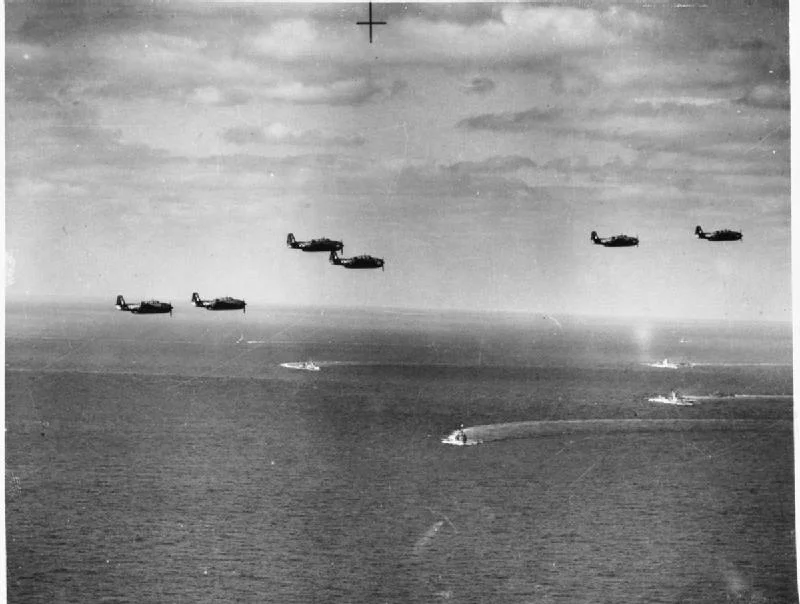 Avengers in formation above units of Task Force 57's formation.
