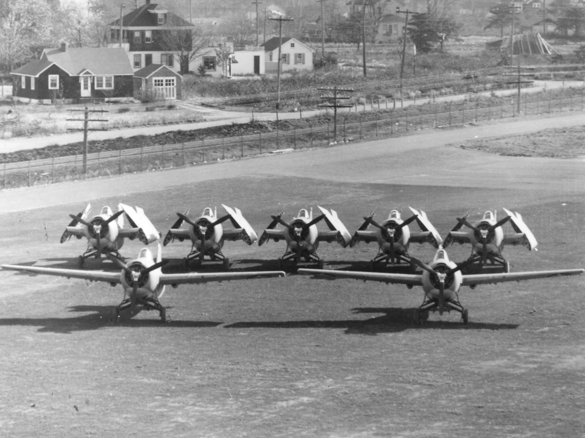 Space savings ... Five folded Martlets compared with two unfolded Wildcats. For this, and the ability to be stowed below on the narrow armoured carrier lifts, the FAA was willing to delay its order of the F4F.