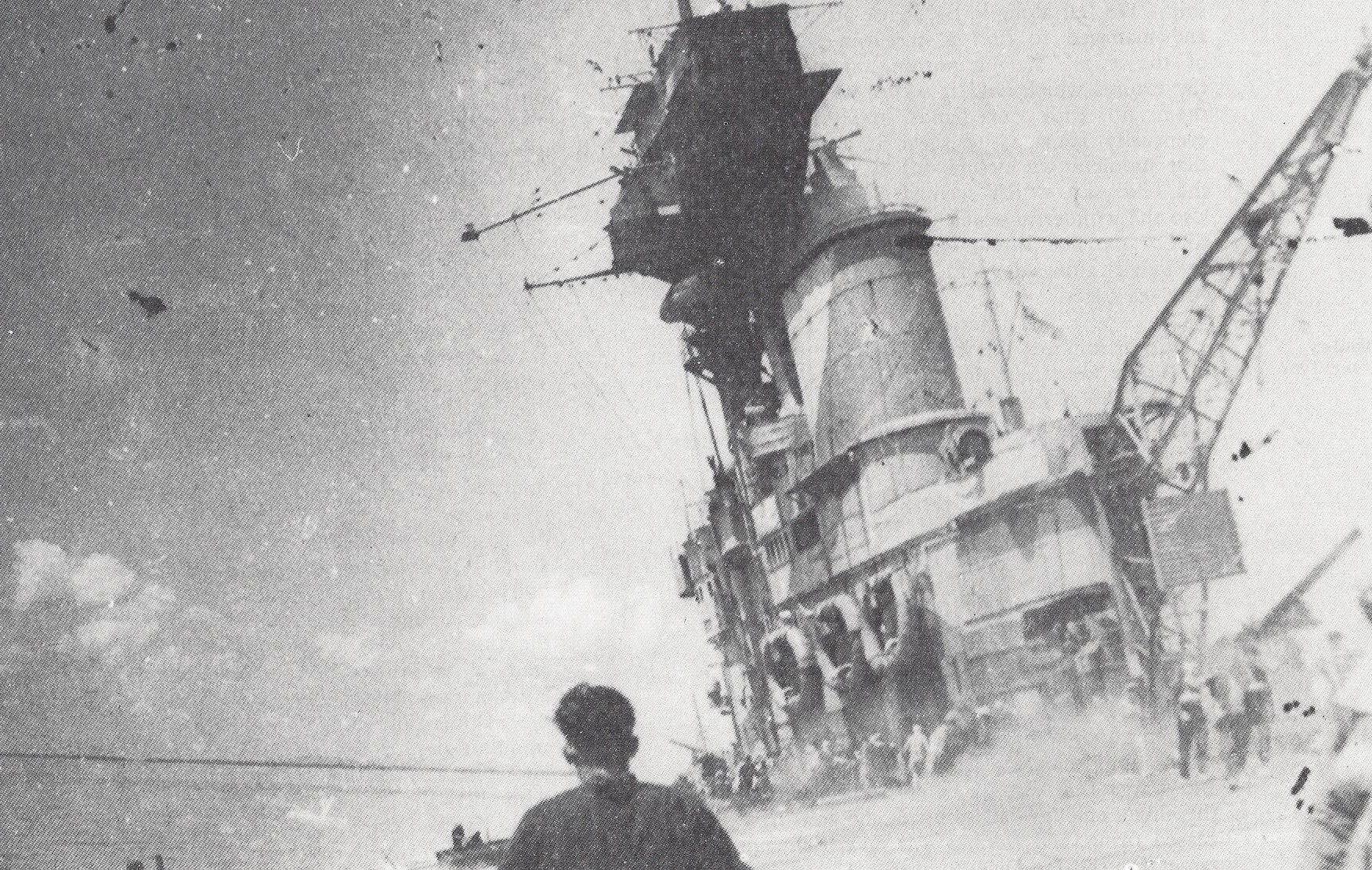 HMS Hermes, sunk off Ceylon on April 9, 1942. Picture by Charles Morgan in the book The Hermes Adventure.