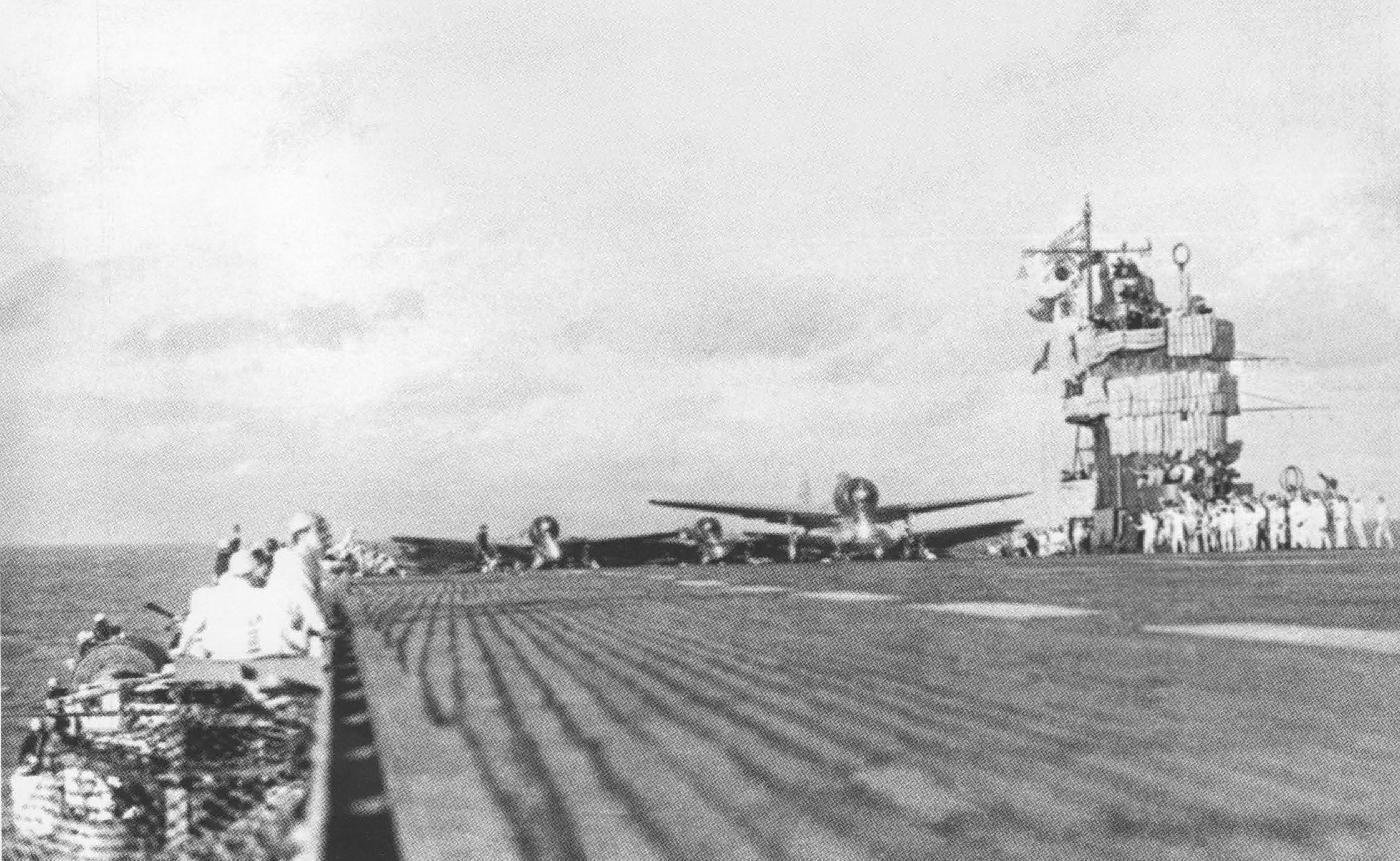 Aircraft prepare for take-off aboard Akagi.