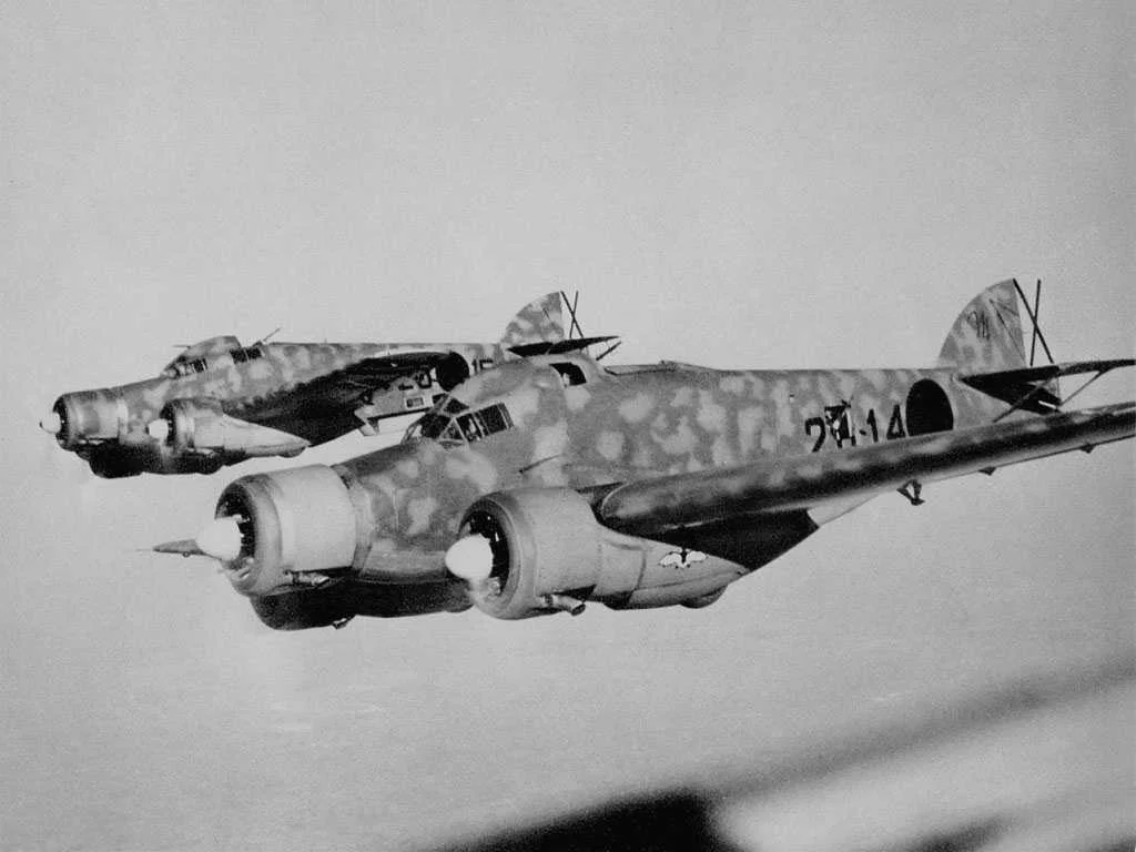 A flight of Italian SM79 Sparrowhawk bombers.
