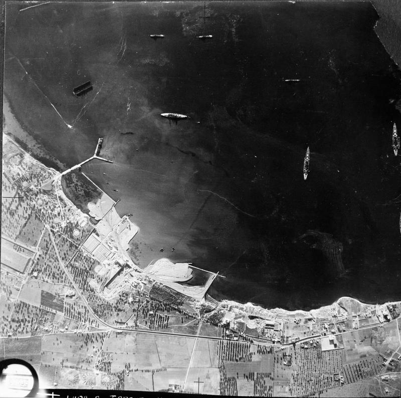 Battleships are seen anchored in Mar Grande in this Maryland reconnaissance photo taken in the lead-up to Operation Judgement.