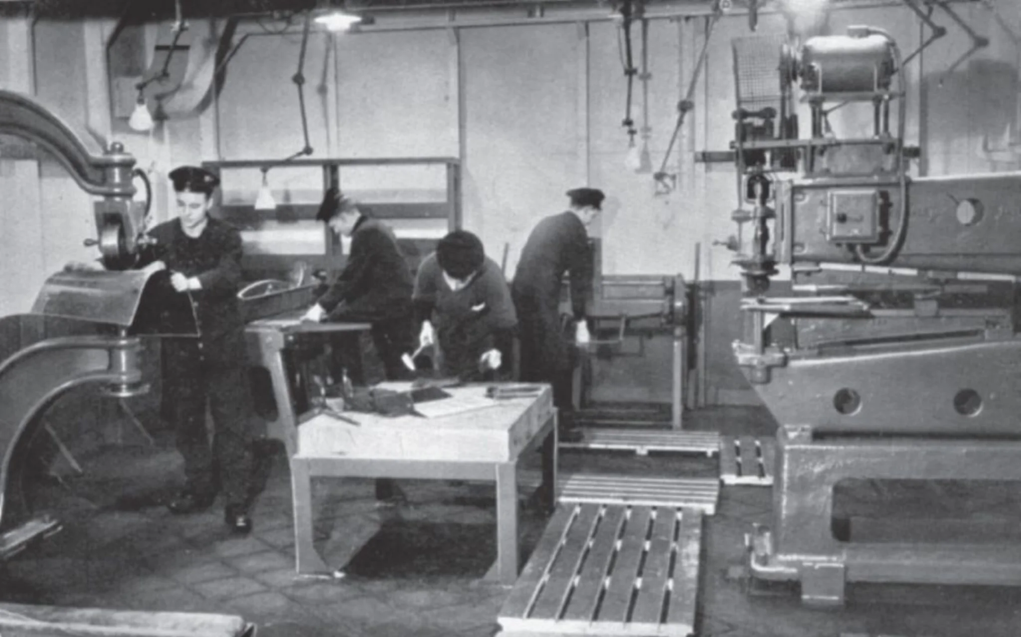 Machine-shop facilities in action aboard HMS UNICORN.