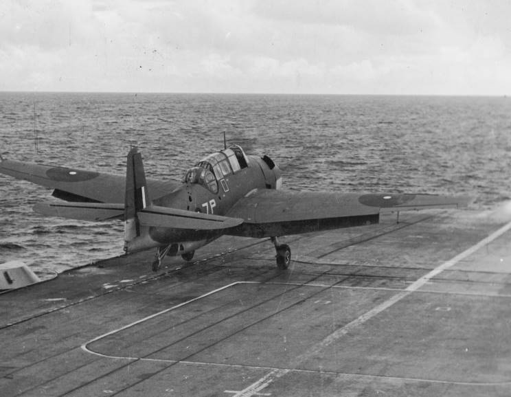 An Avenger of HMS INDOMITABLE's 857 squadron takes off.