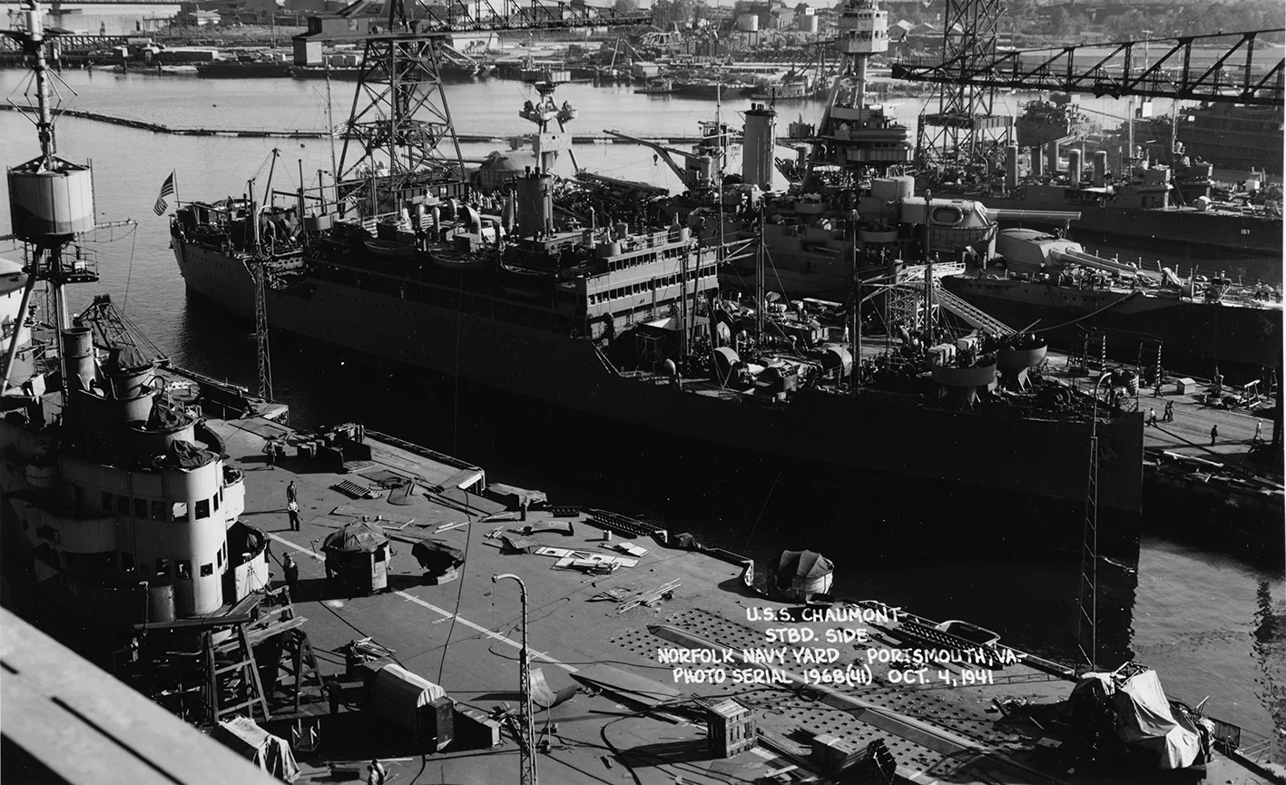 HMS ILLUSTRIOUS undergoing repairs at Norfolk Navy Yards. Picture courtesy Researcher at Large
