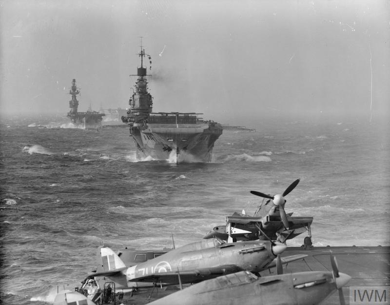Malta Convoy guardians in line ahead: VICTORIOUS (from which the picture was taken) leading INDOMITABLE and EAGLE.