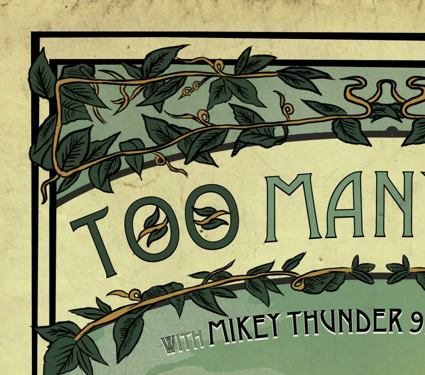 Detail shot of the frame and floral elements of the poster