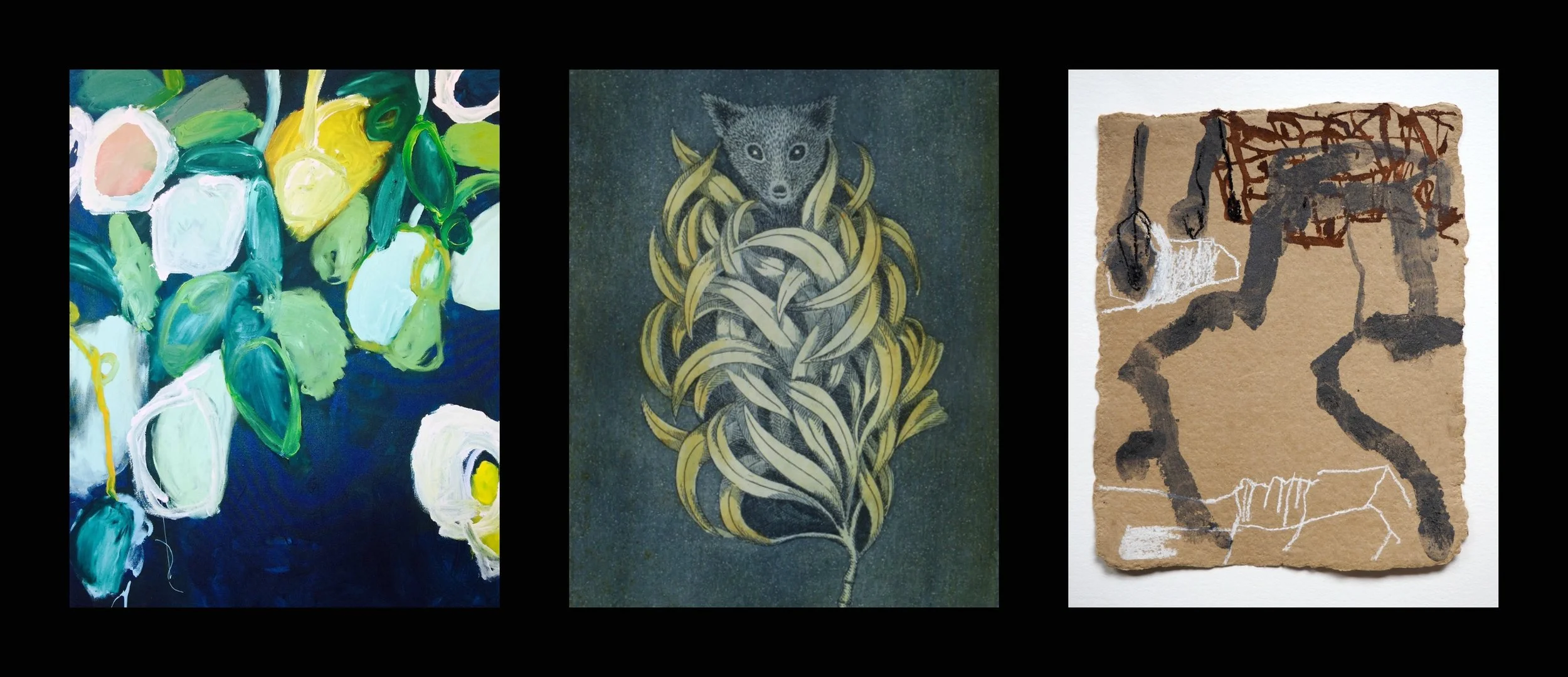 Works from Left to right by artists Kate Debbo, Kathi Thamo and Melissa Boughey