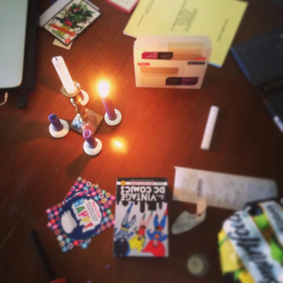 " Happy Advent, beloveds! In the midst of life's clutter, after a late night of travel, and with last Year's candles (sans wreath, even) we begin the preparation. Because Jesus is on the move. #advent #reallife #hallelujah " -Leanna Coyle-Carr