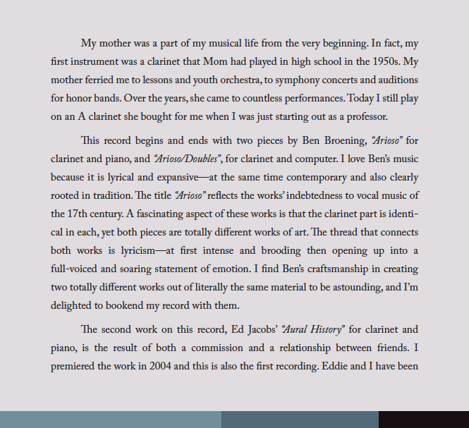 My notes, page 1 (these only take up two pages in the actual CD package)