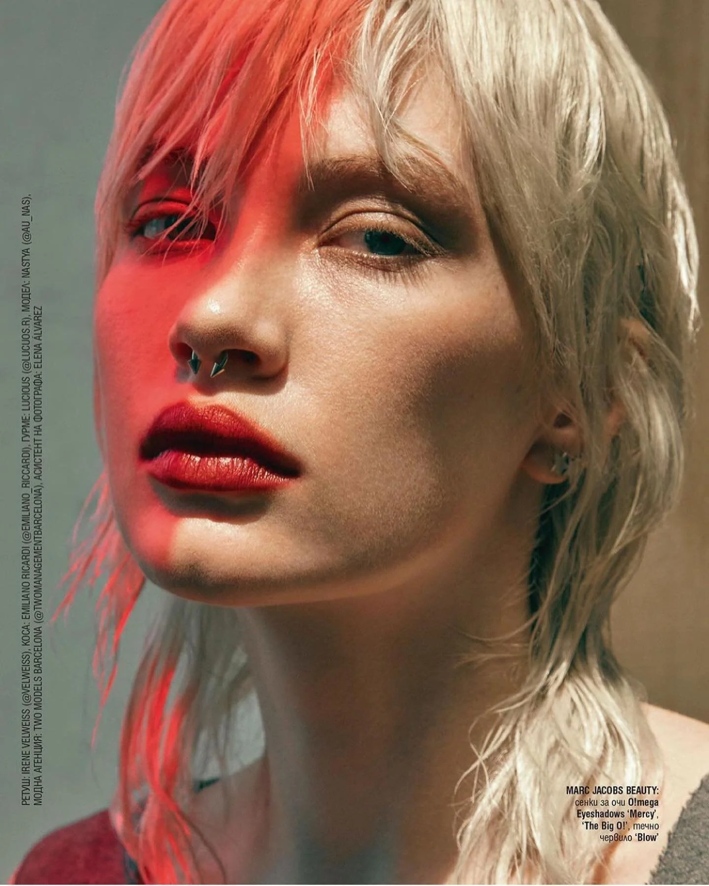 love the smudged red lips! and oops i spilled paint in the second shot😸Editorial in @cosmopolitanbulgaria , beauty direction &amp; makeup by me using @marcjacobsbeauty Photography and Creative direction: @juliobarcenastudio , retoucher @velweiss , h