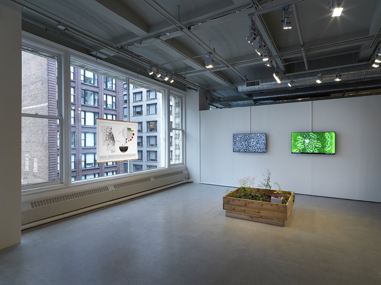  Stephanie Rothenberg,  Proof of Soil , installation view,  Re: Working Labor , Sullivan Galleries, School of the Art Institute of Chicago, 2019. Photo: Tom Van Eynde 