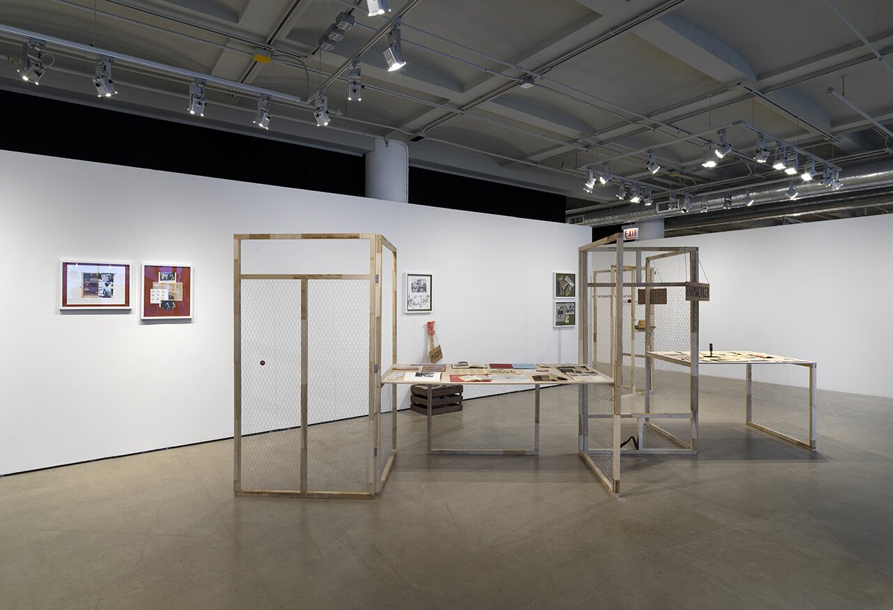  Josh Rios, Anthony Romero, and Deanna Ledezma,  Ballad of the Uprooted , installation view,  Re: Working Labor , Sullivan Galleries, School of the Art Institute of Chicago, 2019. Photo: Tom Van Eynde 