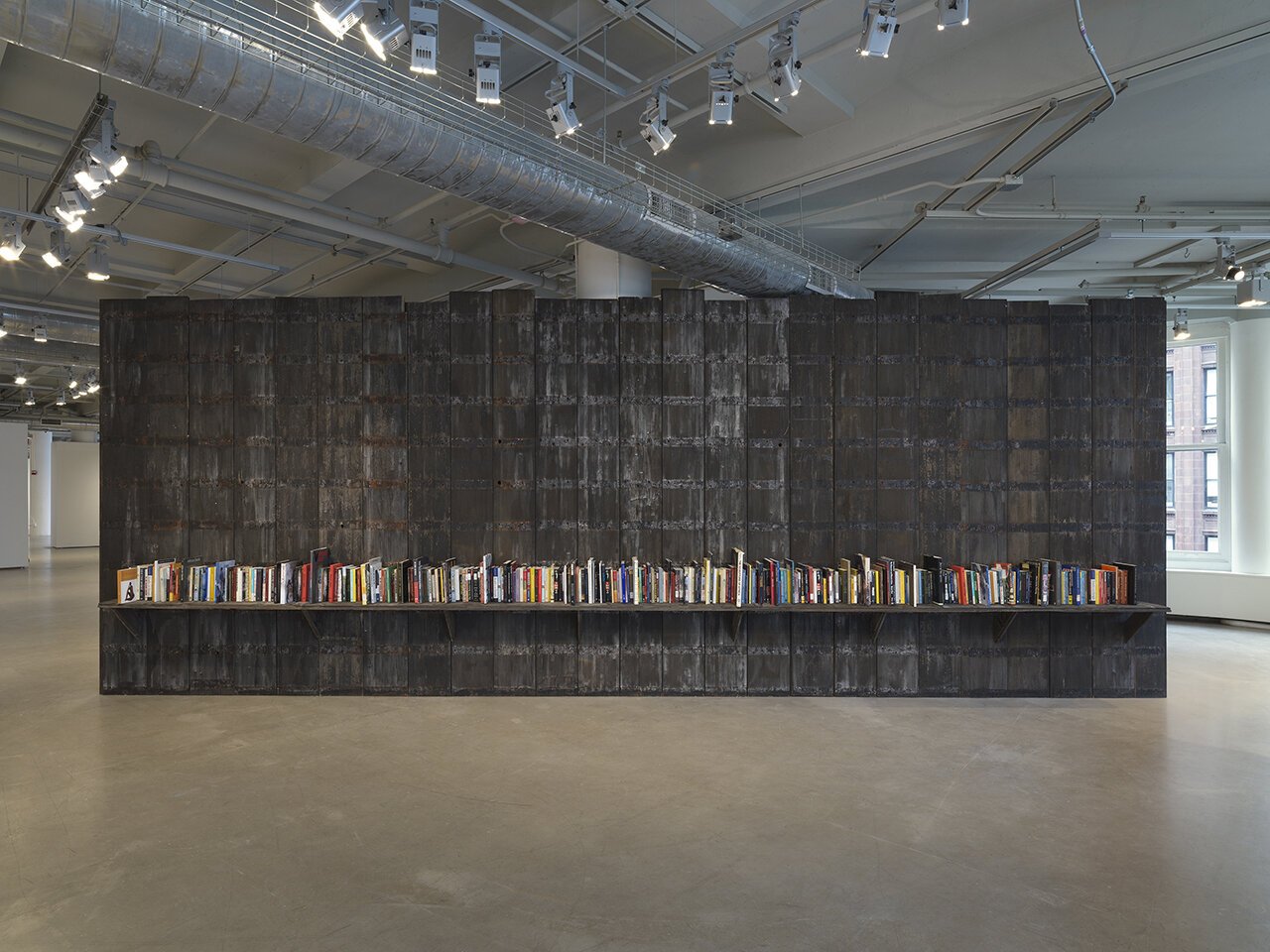  Ibrahim Mahama,  Library of Karî'kachä sid’ou , installation view,  Re: Working Labor , Sullivan Galleries, School of the Art Institute of Chicago, 2019. Photo: Tom Van Eynde 