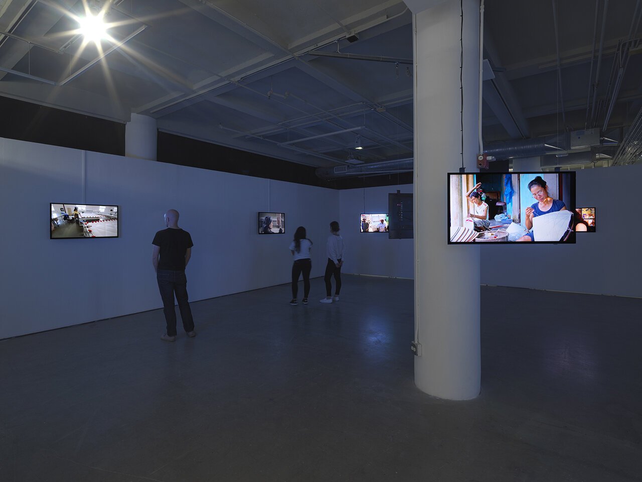  Antje Ehmann, Harun Farocki, Eva Stotz,  Labour in a Single Shot , installation view,  Re: Working Labor , Sullivan Galleries, School of the Art Institute of Chicago, 2019. Photo: Tom Van Eynde 