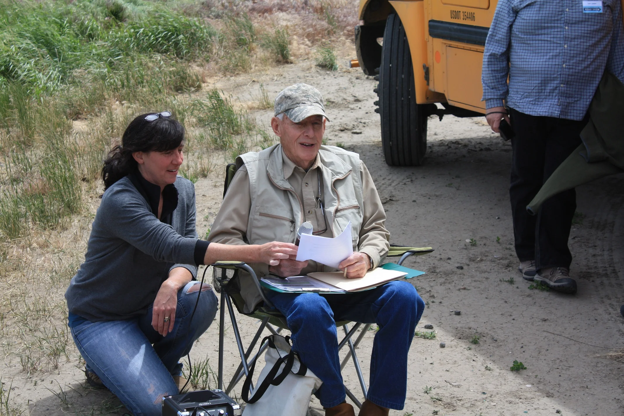 Kate Hampton assists Hank Armstrong during his talk about Square Butte. Photo by Chere Jiusto.