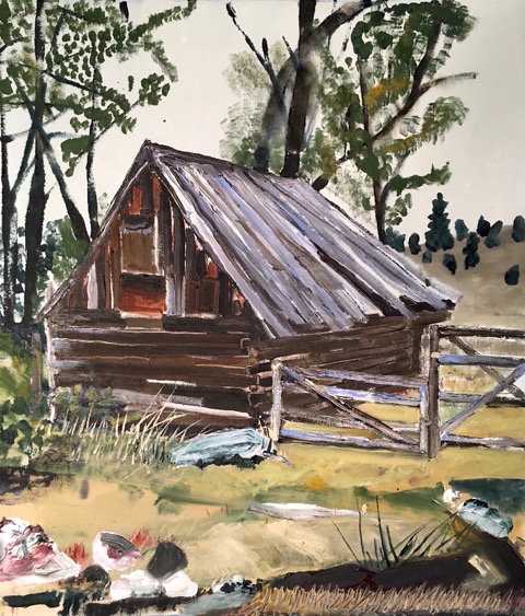 Old Shack with Gated Fence, Acrylic on Canvas