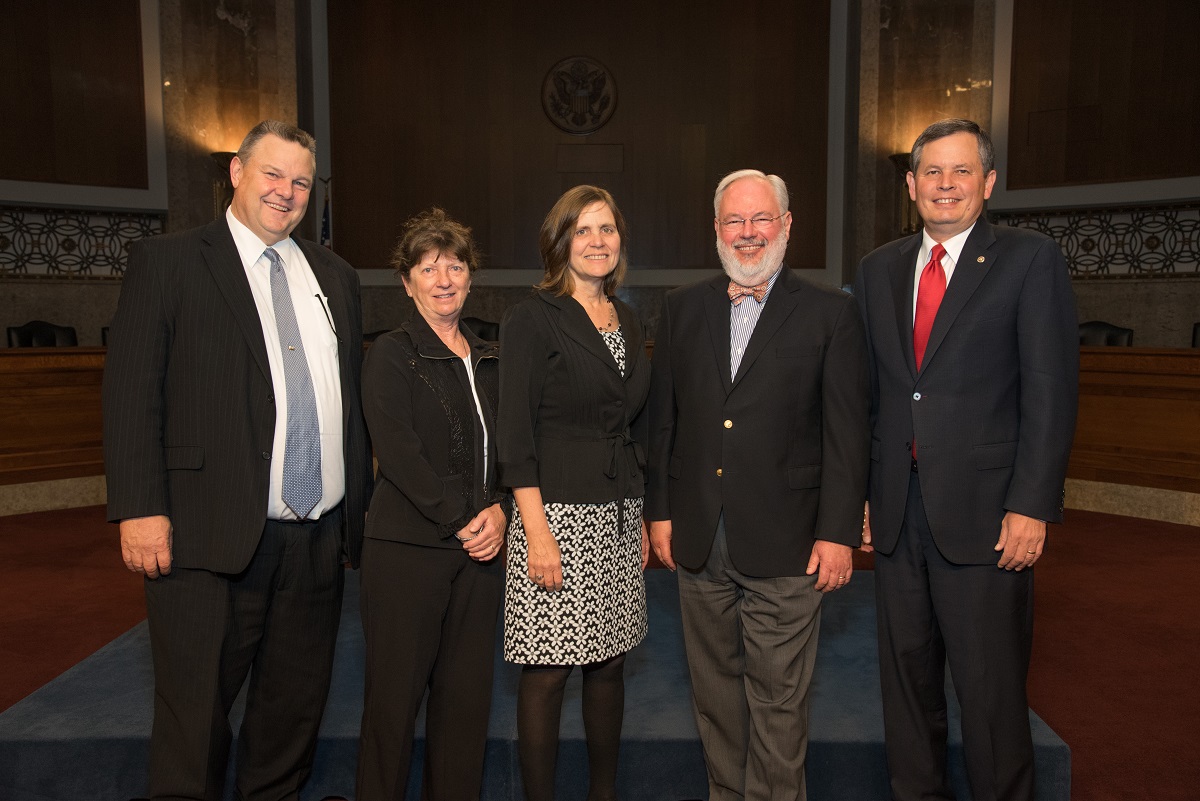 US Senator Jon Tester; MPA Board Member Mary Murphy; MPA Director, Chere Jiusto; National Trust For Historic Preservation, Tom Cassidy; US Senator Steve Daines. 
