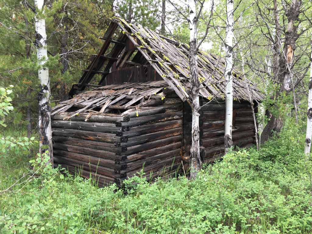 A rear view of one of the larger cabins at the Kintla Ranch.