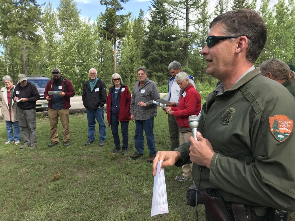 Jim Dahlstrom, ranger at the Polebridge Ranger Station in Glacier National Park talked about the station’s early history from 1910, and about the 1988 fire that destroyed nearly all of the station. The current buildings were designed to be compatible with the rustic style and were completed in 1990.