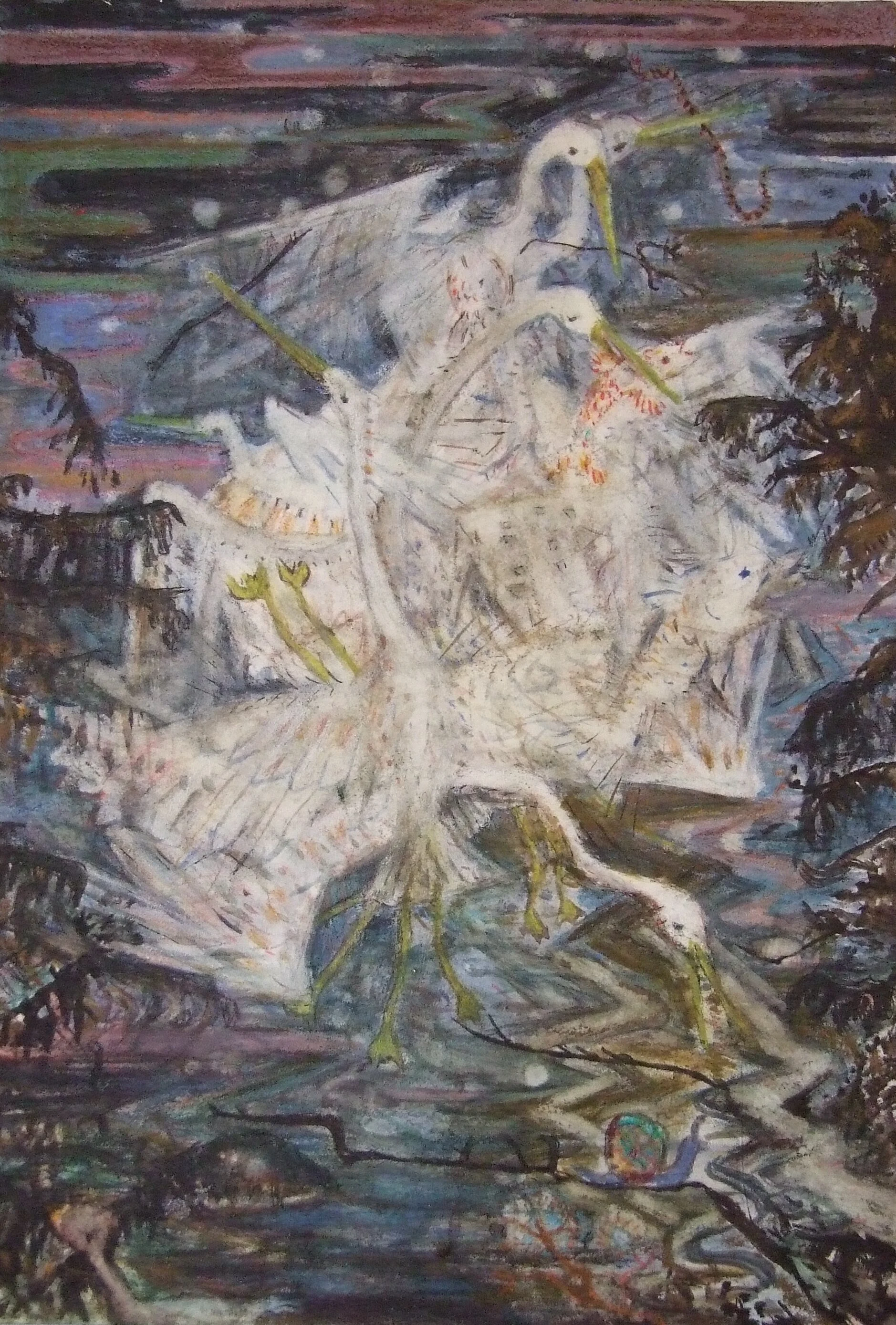 The Heron and the Fish - 2018 - Colored Pencil and Gouache on Paper