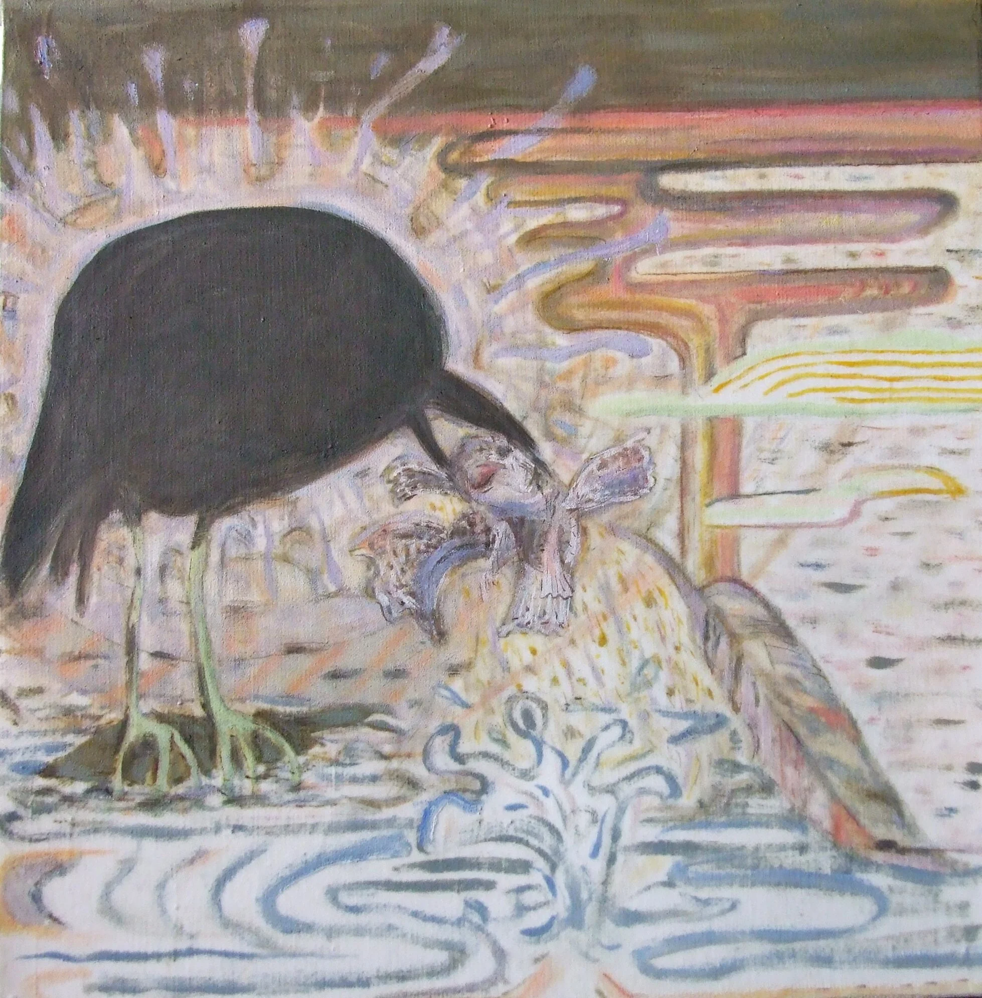 Black Crowned Night Heron Light - 10x10” Oil on canvas