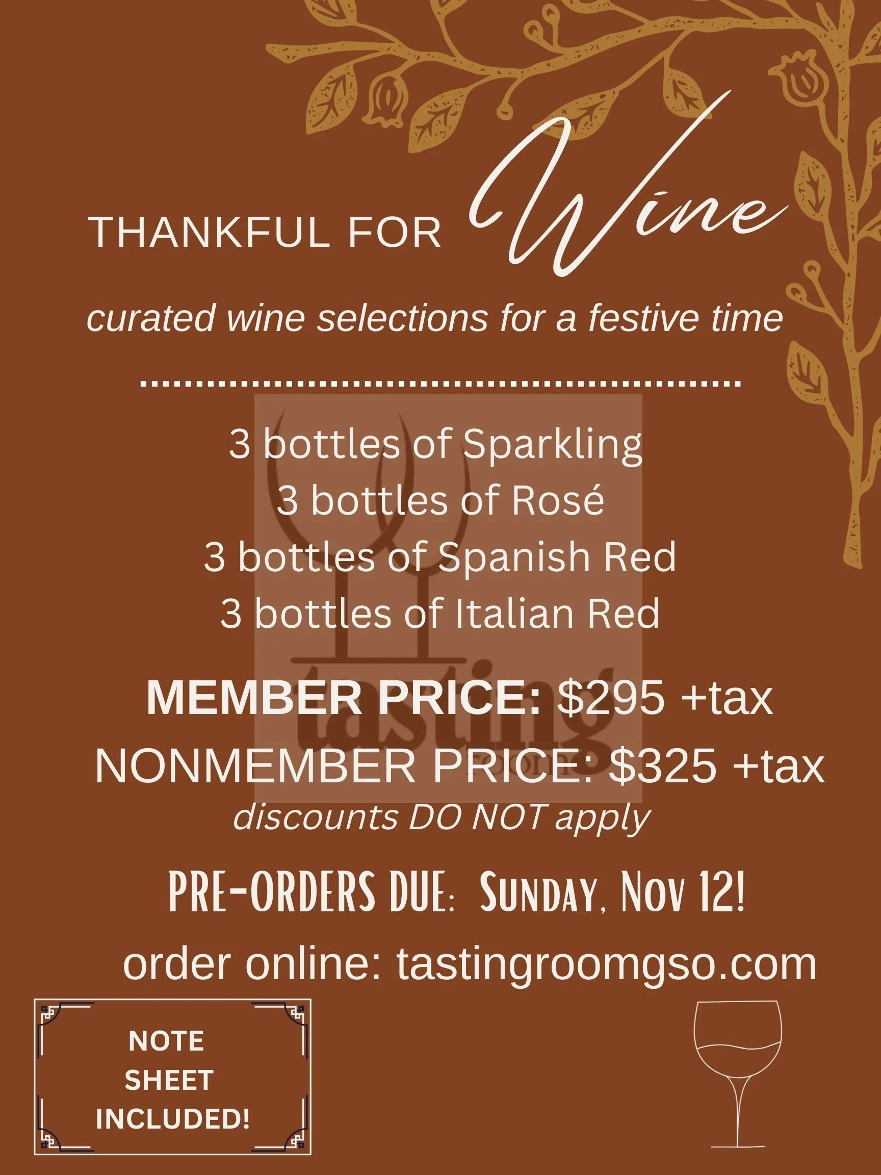 THANKFUL FOR WINE PREORDER Tasting Room Greensboro NC
