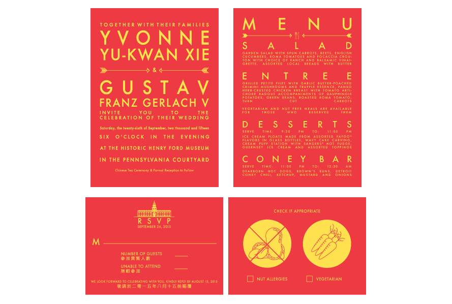 Invitations, Menu, RSVP and Food Preferences.