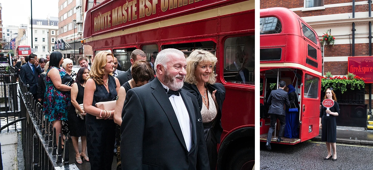 Guests of the Post Office awards board an old London Route Master bus. A pioneering design, the Routemaster outlasted several of its replacement types in London, survived the privatisation of the former London Transport bus operators and was used by other operators around the UK. In modern UK public transport bus operation, the old-fashioned features of the standard Routemaster were both praised and criticised. The open platform, while exposed to the elements, allowed boarding and alighting in places other than official stops; and the presence of a conductor allowed minimal boarding time and optimal security, but with greater labour costs. Despite the retirement of the original version, the Routemaster has retained iconic status, and is considered a British cultural icon . In 2006, the Routemaster was voted one of Britain's top 10 design icons which included Concorde , Mini , , London tube map , World Wide Web and the red telephone box.