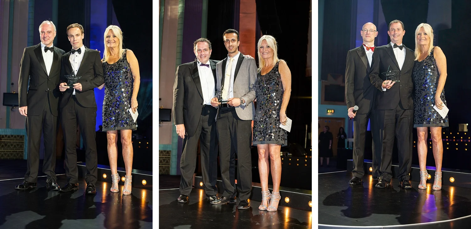 Television star Gaby Roslin with winners of the Post Office awards at the Troxy