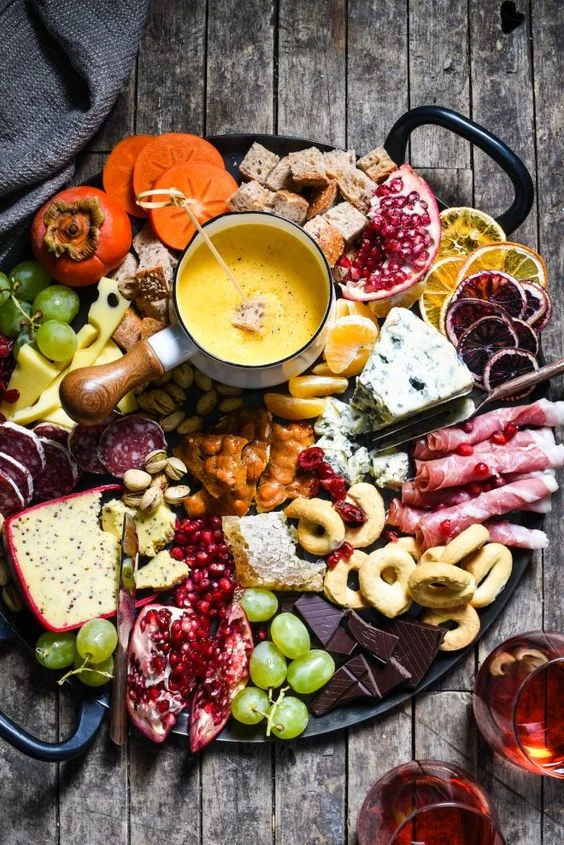 Bubbly Fondue with Charcuterie, Market Vegetables & Pretzel Bites