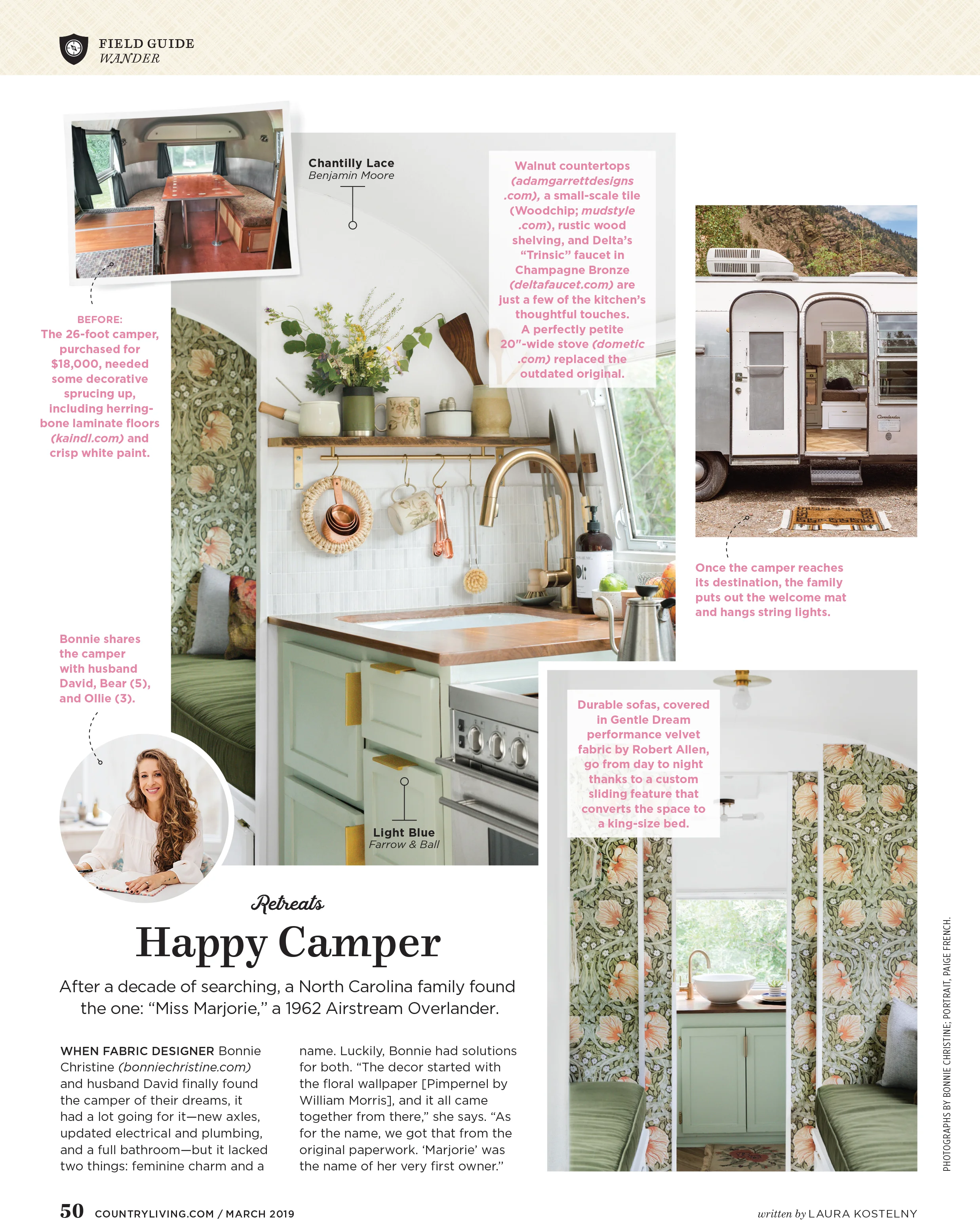 thanks to Country Living magazine for using my portrait of designer Bonnie Christine - March 2019 issue