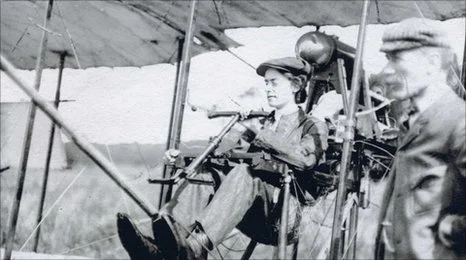 Lilian Bland in her self-built plane- The Mayfly. Image found: http://news.bbc.co.uk/local/cornwall/hi/people_and_places/history/newsid_8956000/8956919.stm
