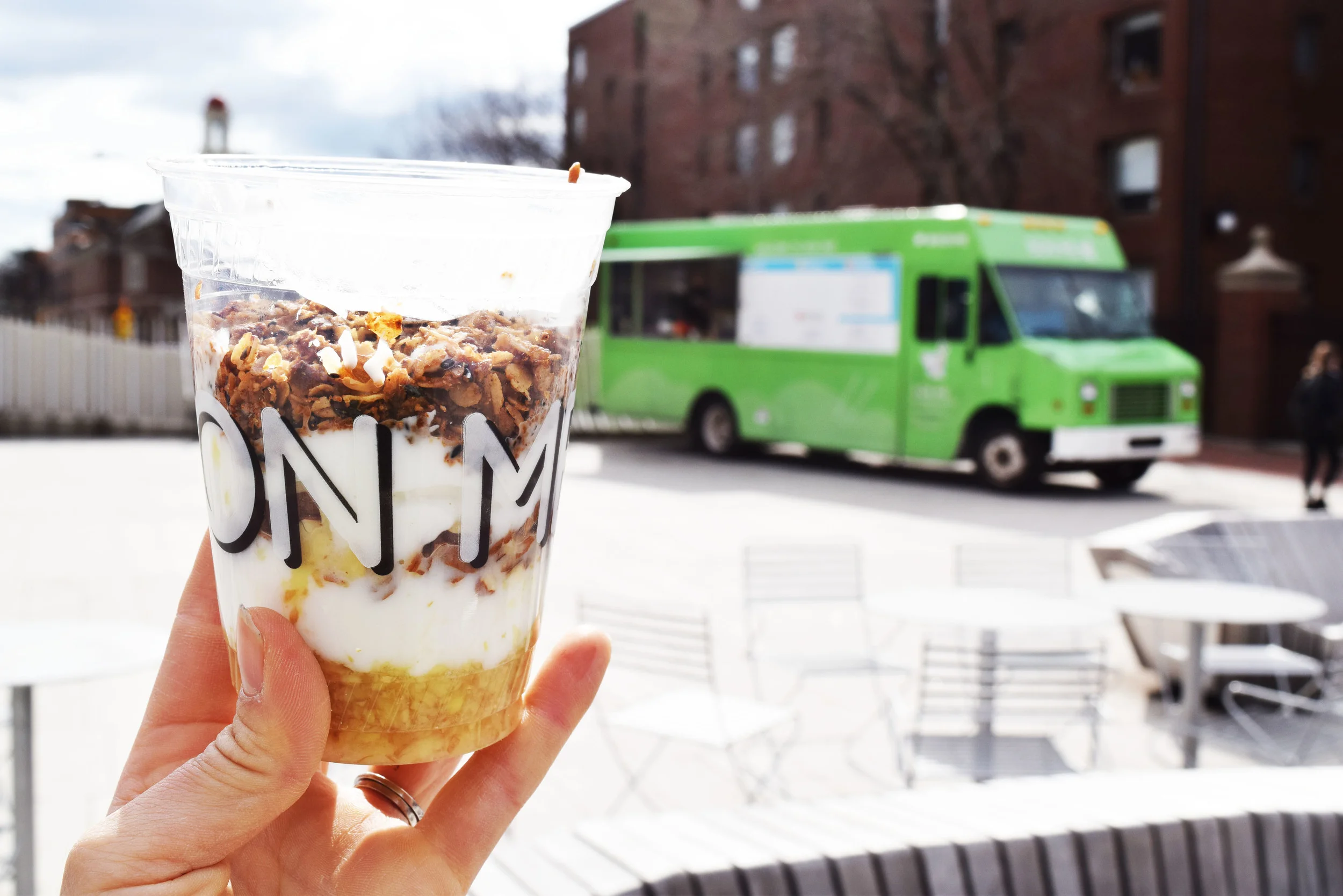 SESAME GINGER PARFAIT low-fat plain yogurt, lemon ginger compote, housemade granola, toasted sesame seeds, almonds