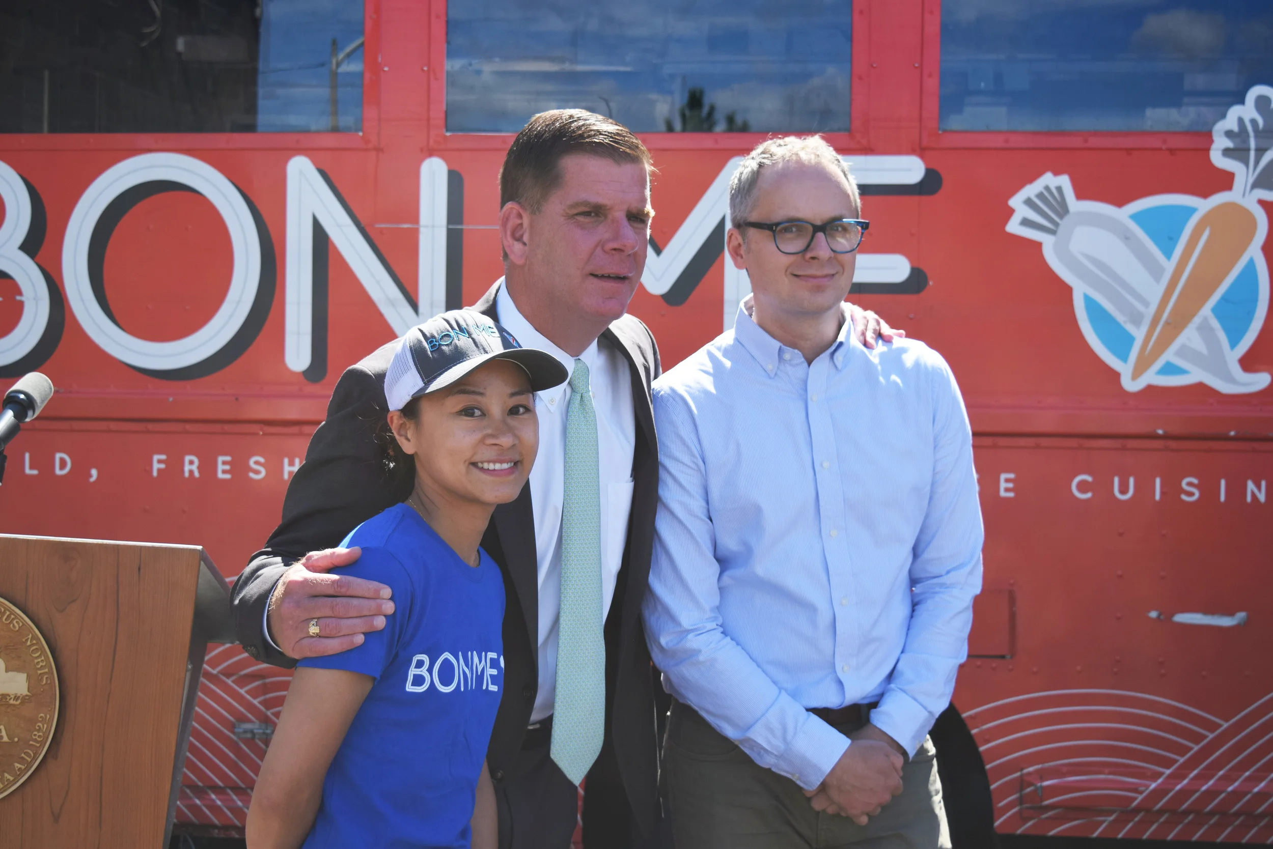 Boston's Mayor, Marty Walsh and our founders Alison Fong and Patrick Lynch before the speeches.