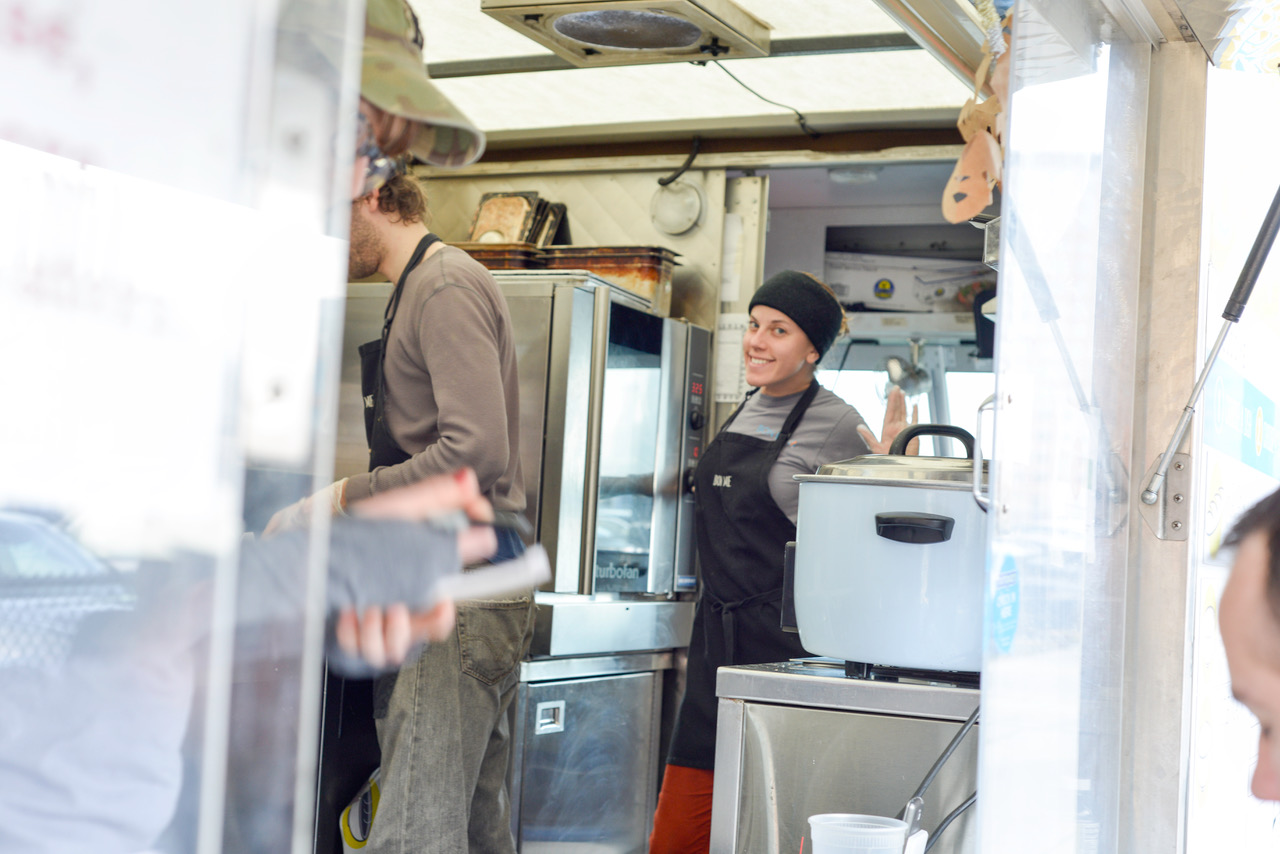 Anna working on a Bon Me truck