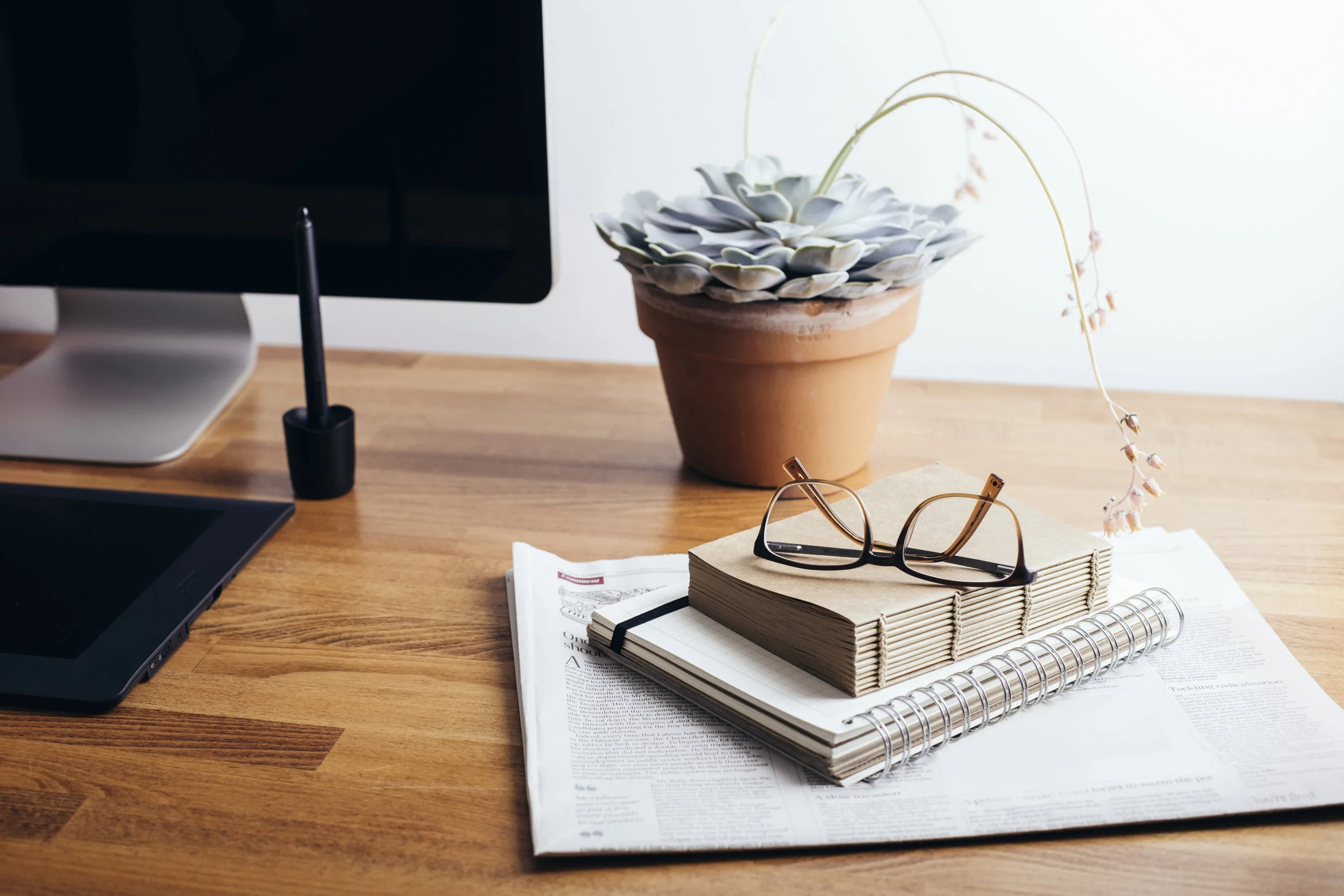 Desk - desktop, succulent, papers.jpeg