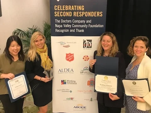 Working Solutions staff members Agnes Cheung, Laurie O’Hara, Laura Hoover, and Jenny Lee at the Second Responders Celebration in Napa.