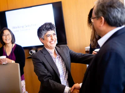 sara razavi, carolyn cool and jacques sanchez celebrate good news. photo credit: bank of the west