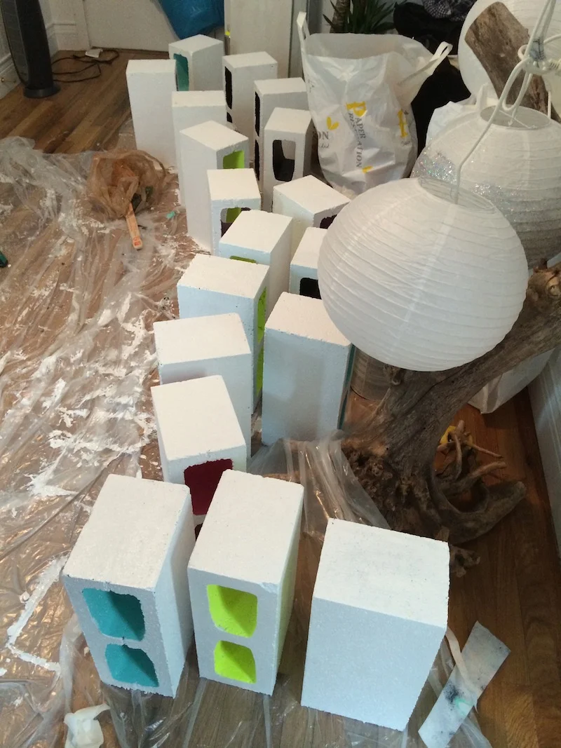 Cinder block production line.