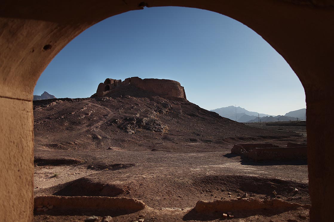 Dakhma , a silence tower was used by Zoroastrians for exposure of the dead, particularly to scavenging birds. Zoroastrianism is an ancient (more than 3000 years) iranian religion still practiced in the country