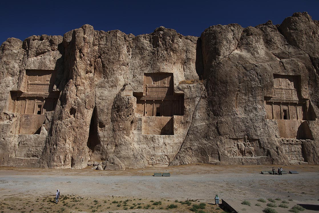 Four tombs belonging to Achaemenid kings are carved out of the rock face at a considerable height above the ground | Naqsh-e Rostam | IRAN