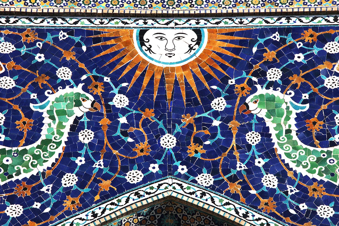Phoenix on the portal of Nadir Divan-Beghi madrasah (part of Lab-i Hauz complex) in Bukhara | UZBEKISTAN