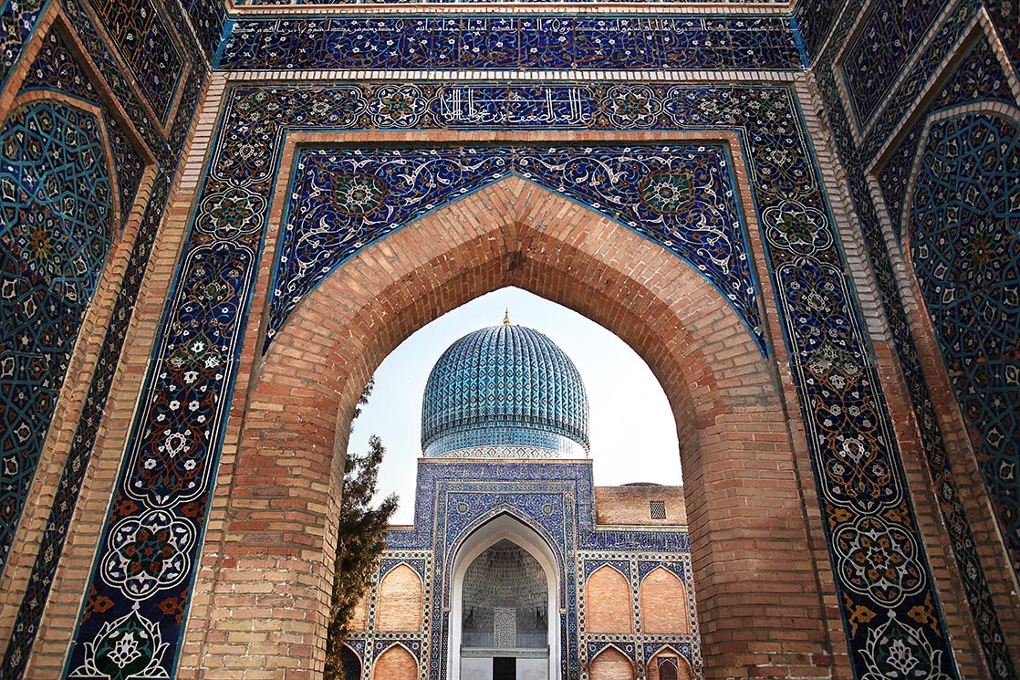 The Guri Amir (1403) is a mausoleum of the Asian conqueror Tamerlane (also known as Timur ) in Samarkand. It occupies an important place in the history of Turkic-Persian Architecture as the precursor and model for later great Mughal architecture tombs, including Humayun's Tomb in Delhi and the Taj Mahal in Agra, built by Timur's Persianised descendants, the ruling Mughal dynasty of North India | UZBEKISTAN