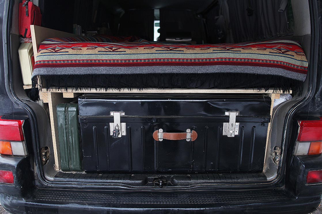 Storage compartment in the back of my van with my camera equipment