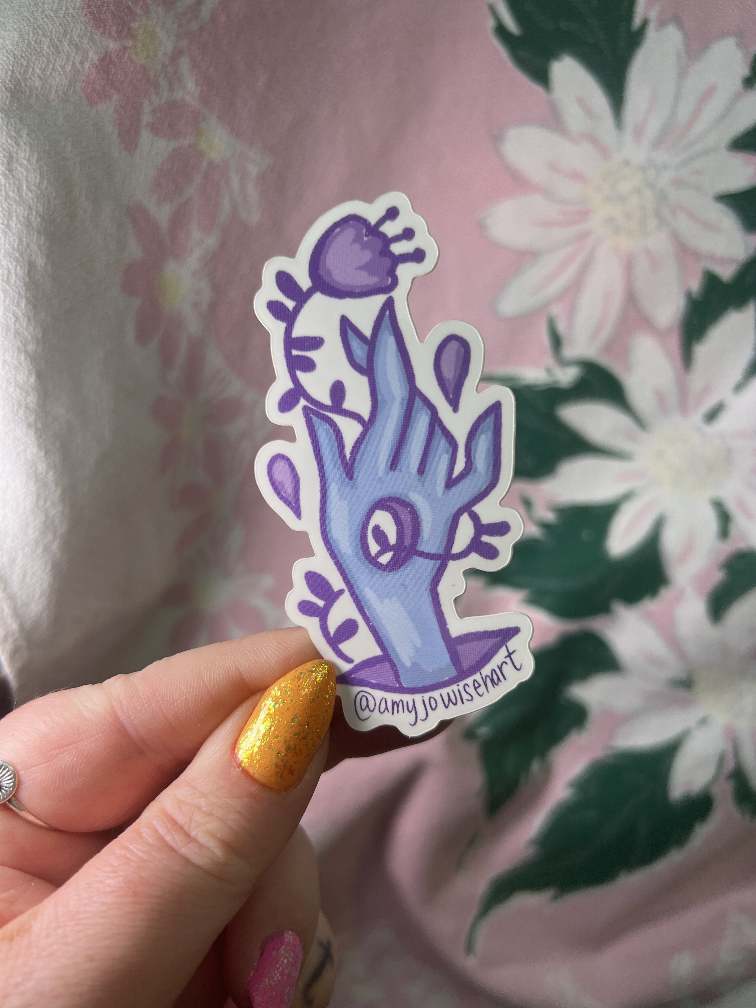 Purple Hand with Flower Sticker